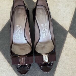 Salvatore Ferragamo Dark Brown Peep-Toe Heels